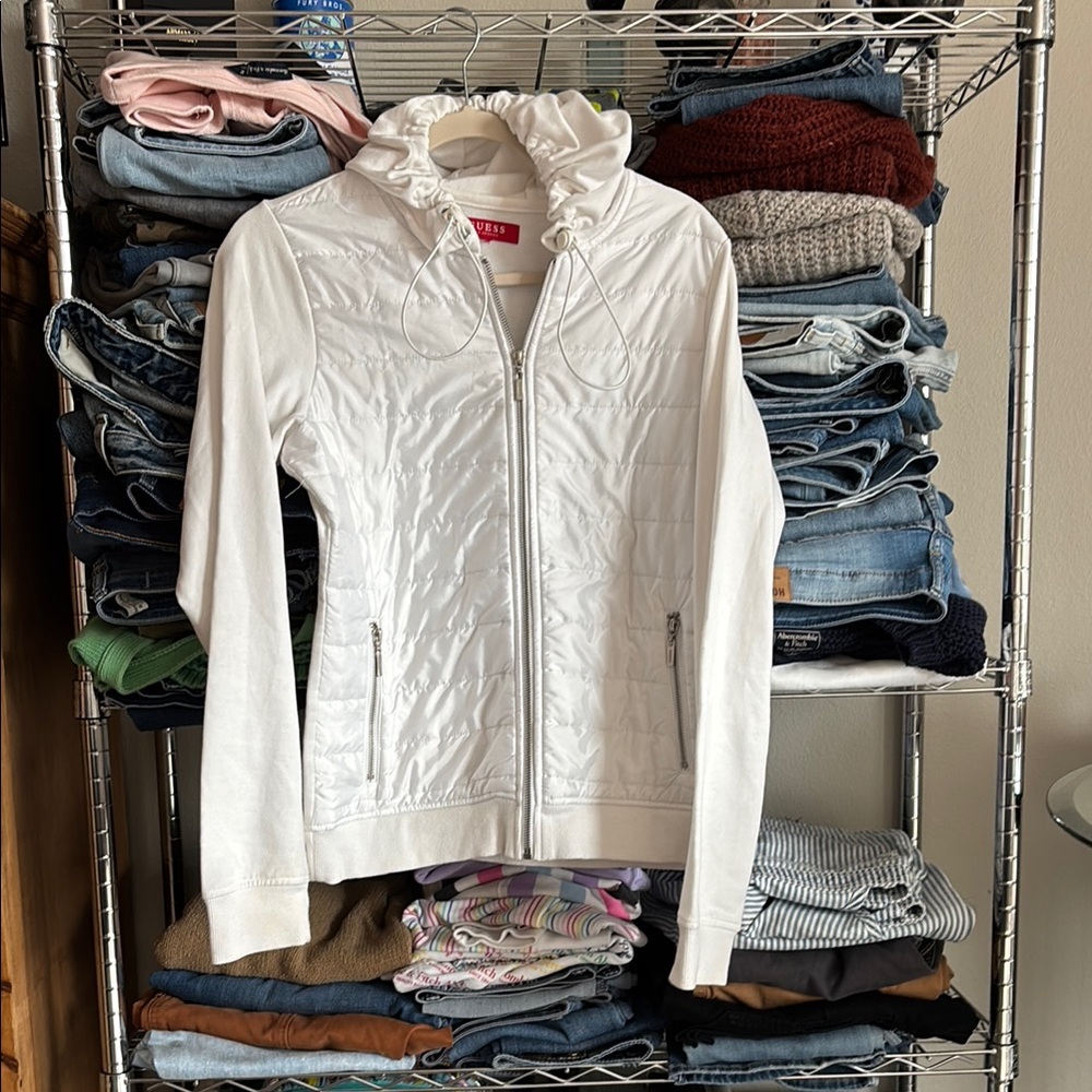 Guess by Marciano White Puffer Jacket with Diamond Quilting